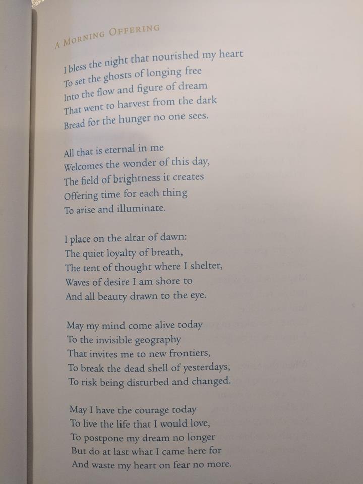 A picture of the poem, "A Morning Offering" by John O'Donohue